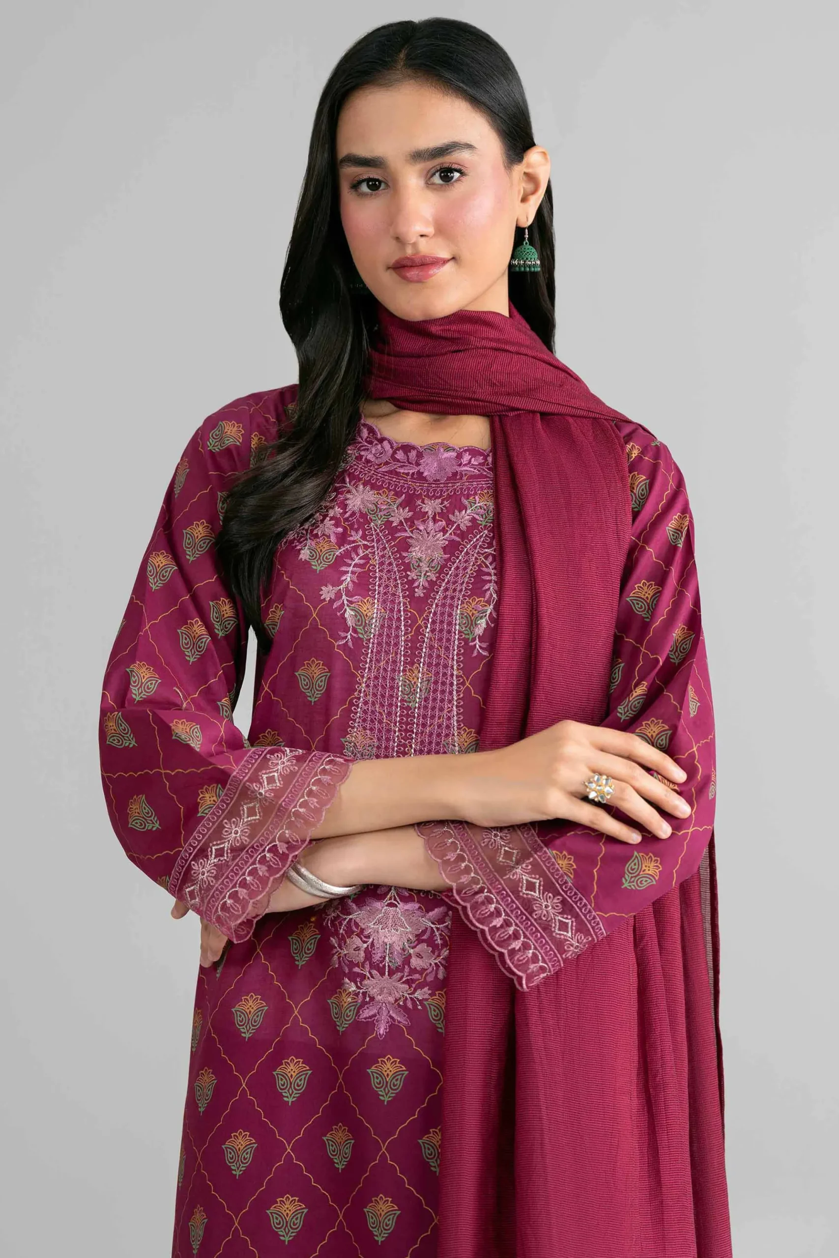 3 Piece - Printed Embroidered Suit - PMD26-41 M
