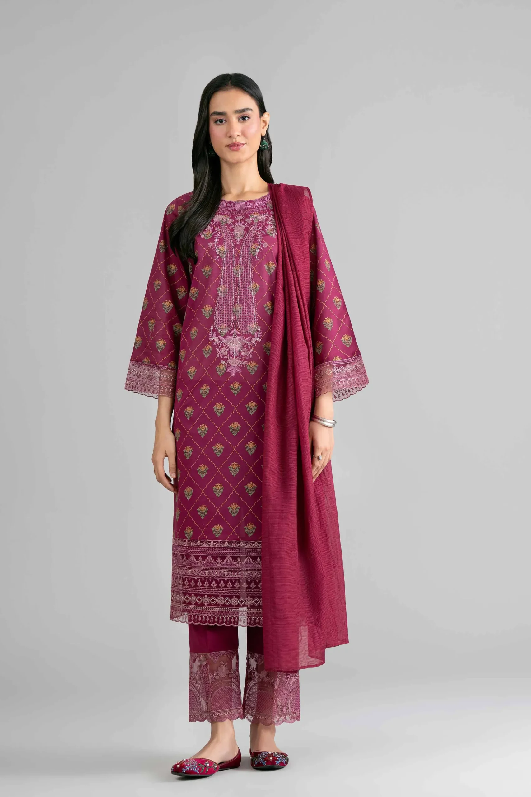3 Piece - Printed Embroidered Suit - PMD26-41 M