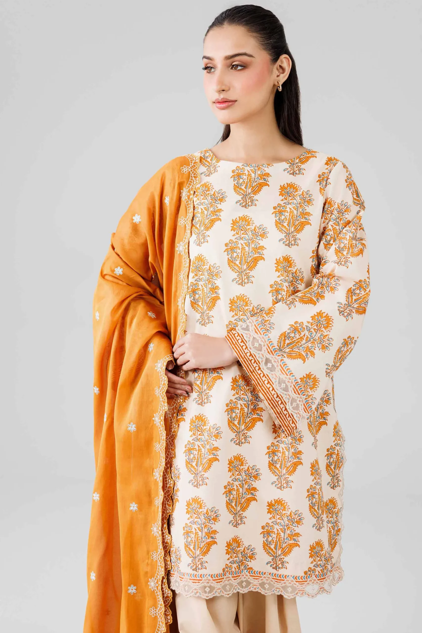 3 Piece - Printed Embroidered Suit - 42601822