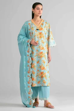 3 Piece - Printed Embroidered Suit - 42601719