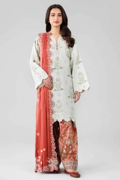 3 Piece - Printed Embroidered Suit - 42601804