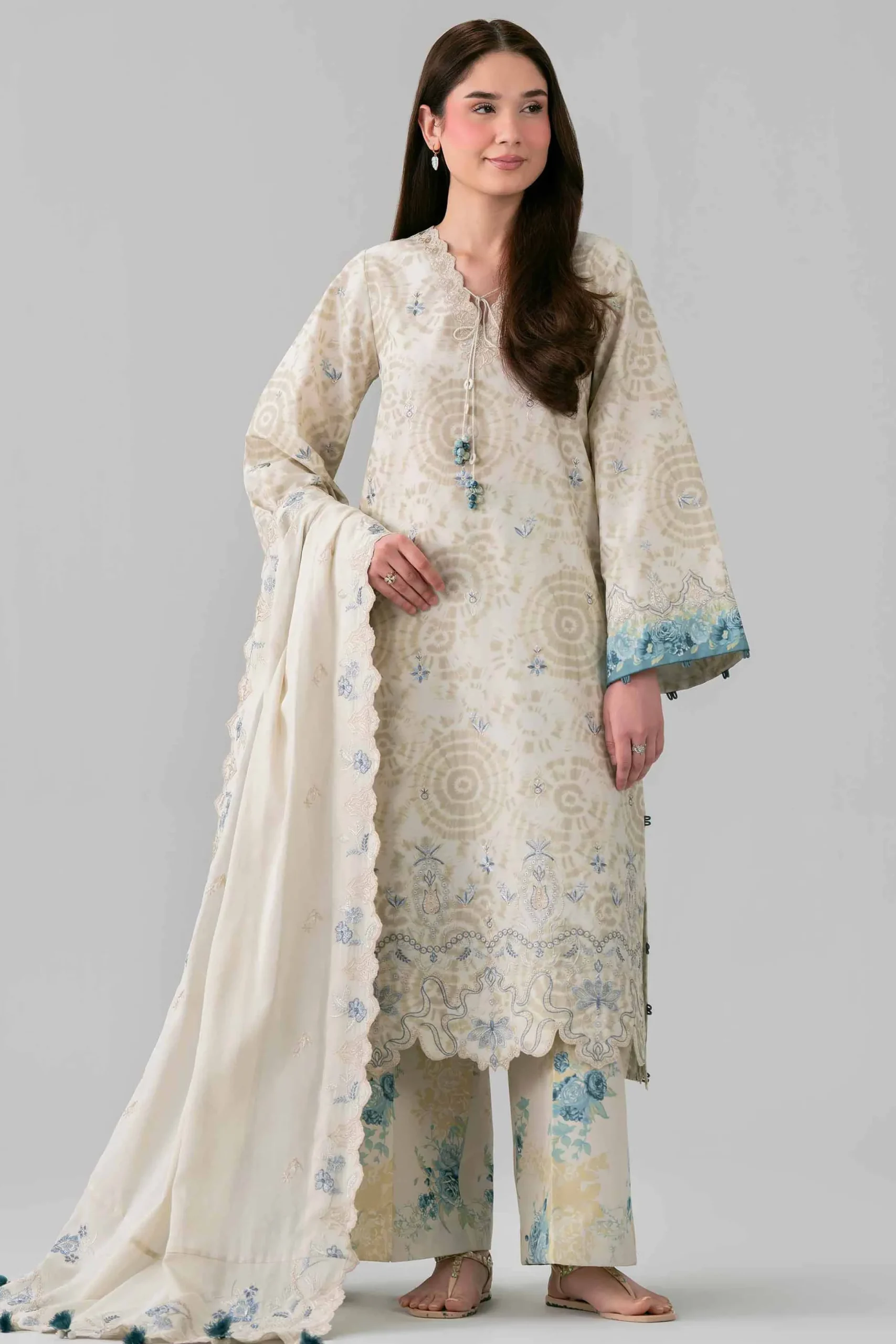 3 Piece - Printed Embroidered Suit - 42601807