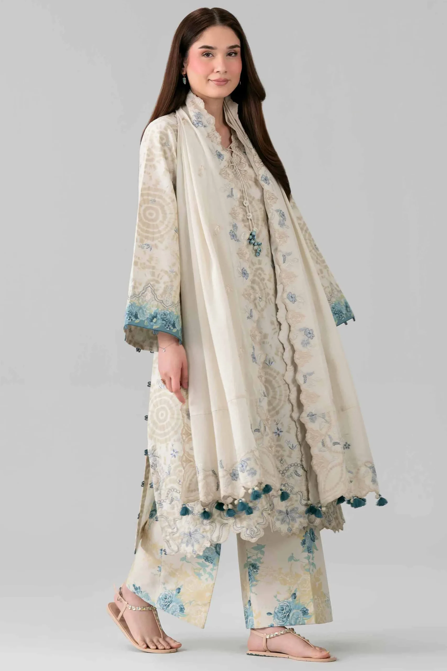3 Piece - Printed Embroidered Suit - 42601807