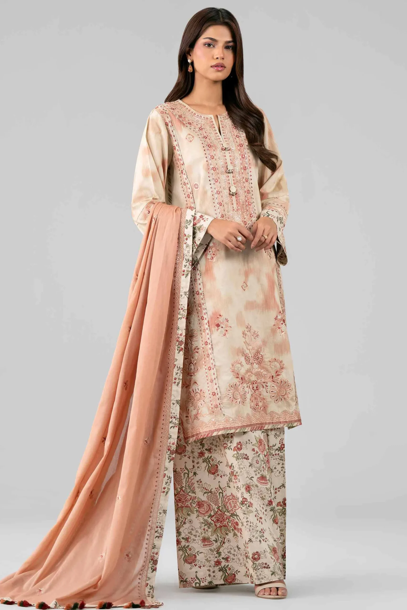 3 Piece - Printed Embroidered Suit - 42601811