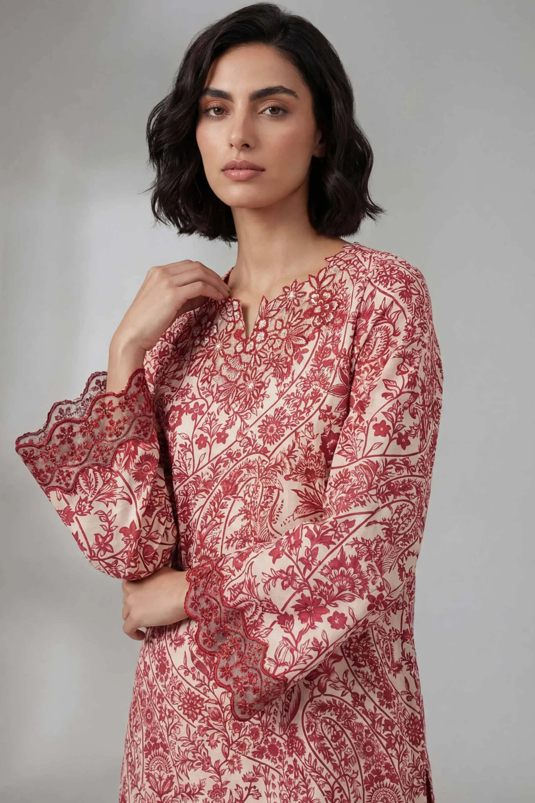 2 Piece - Printed Embroidered Suit - 42601659