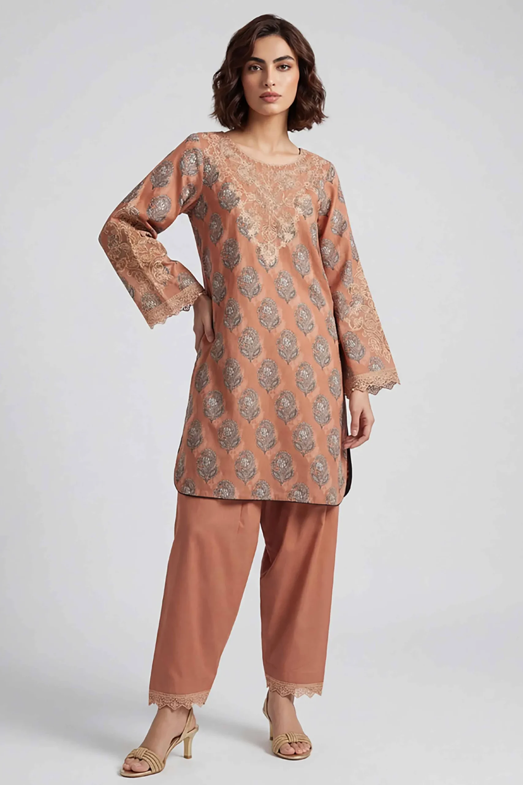 2 Piece - Printed Embroidered Suit - 42601662