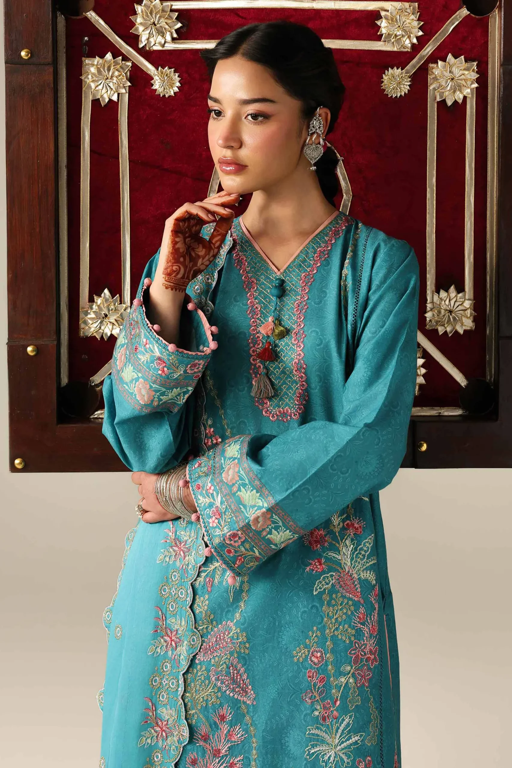3 Piece - Printed Embroidered Suit - 42601806