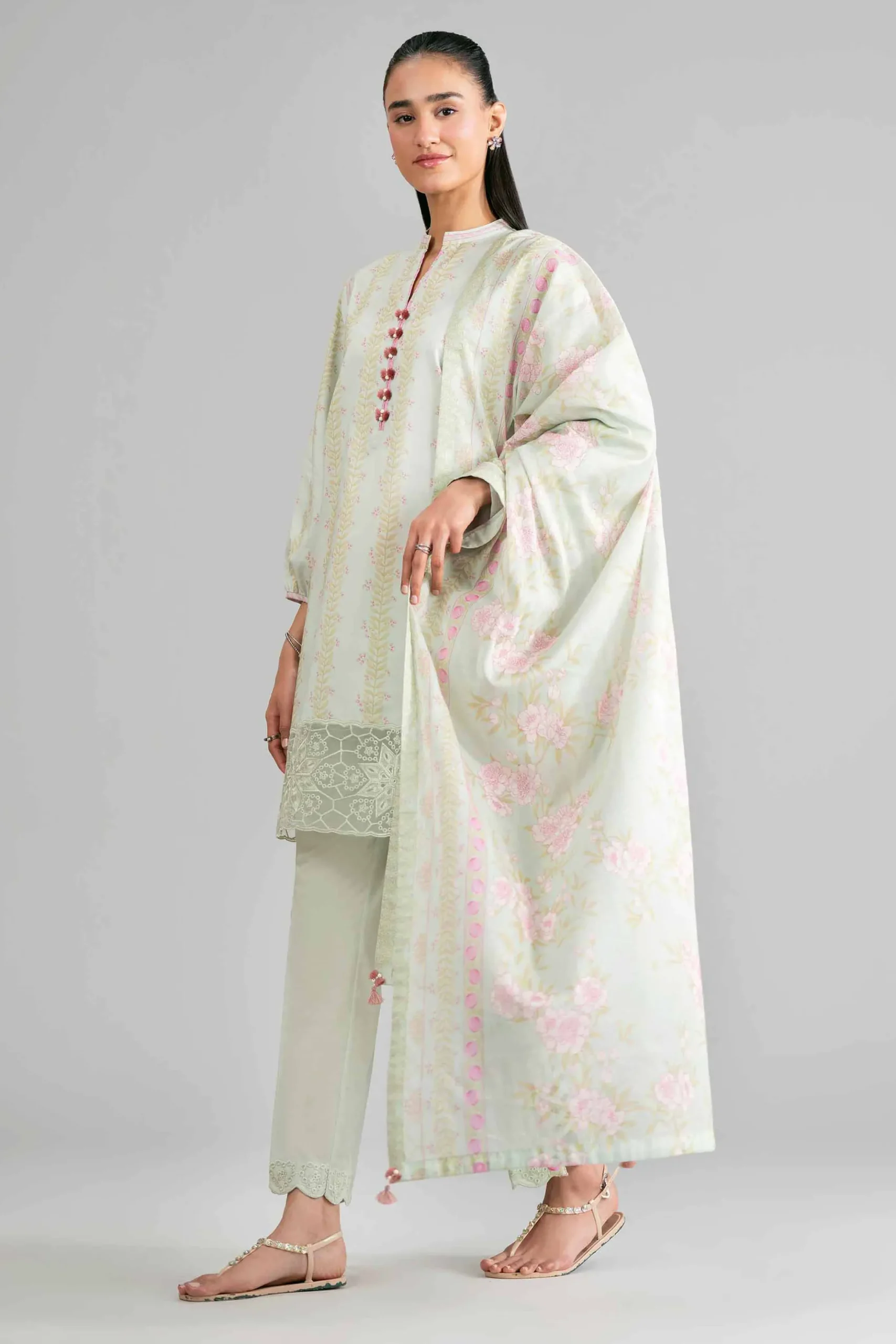 3 Piece - Printed Embroidered Suit - 42601860