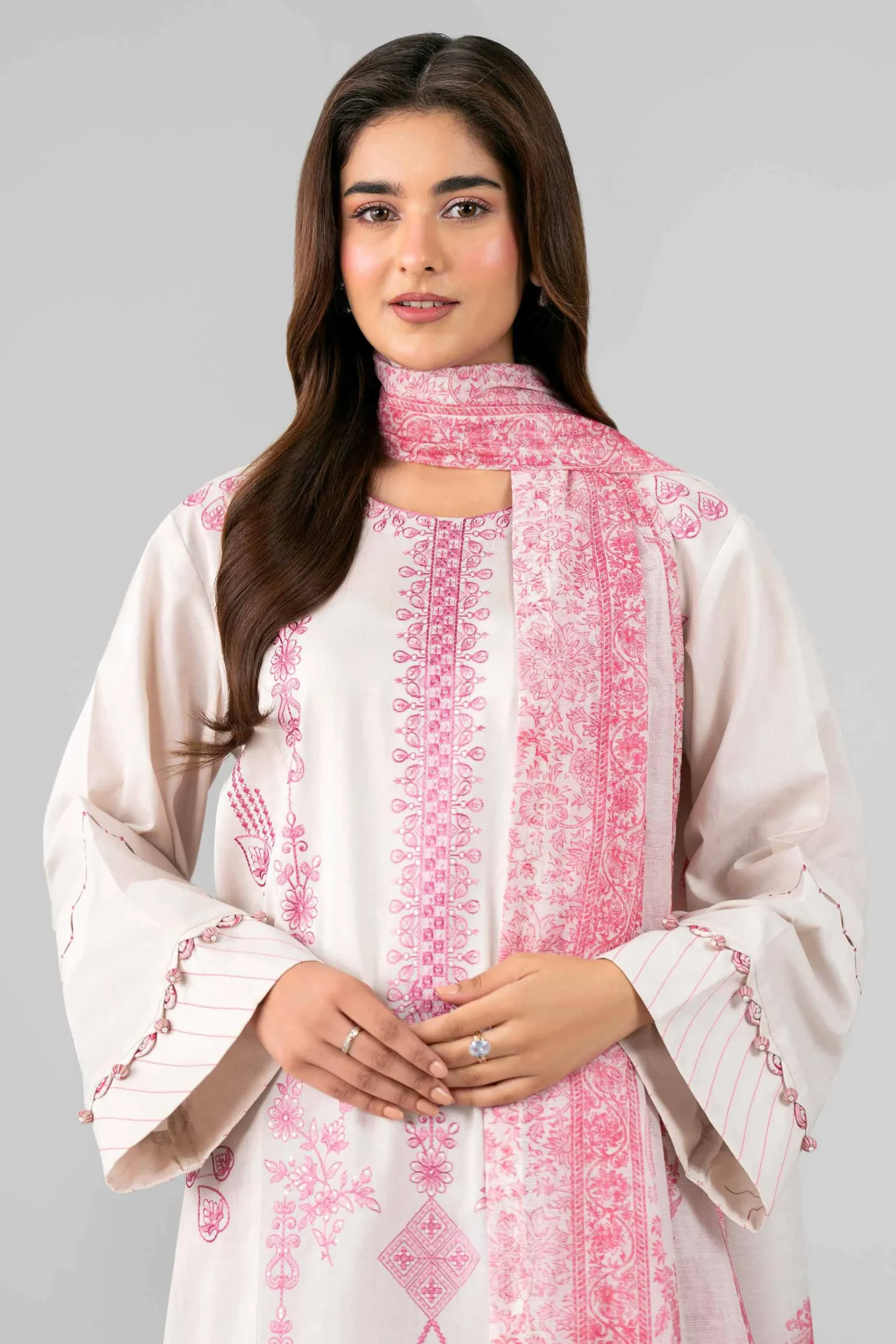 3 Piece - Printed Embroidered Suit - 42601792