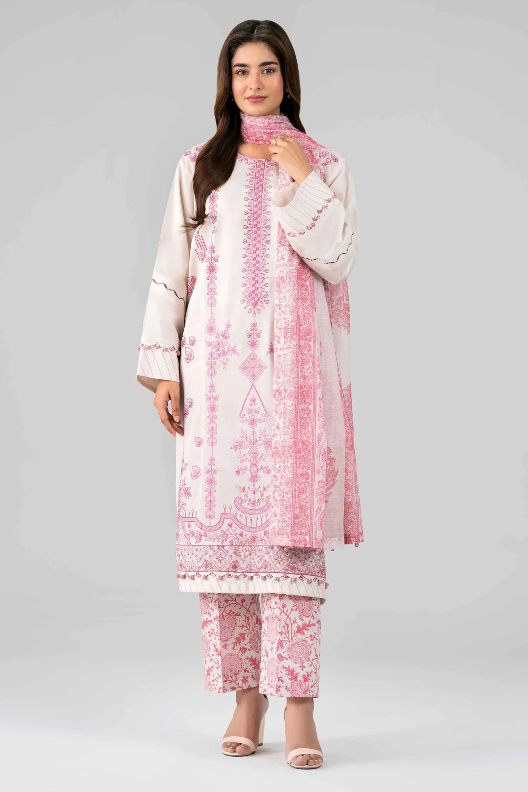 3 Piece - Printed Embroidered Suit - 42601792