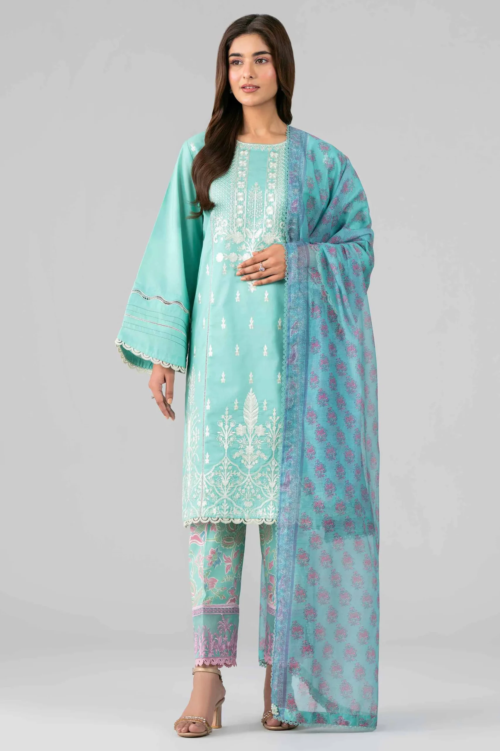 3 Piece - Printed Embroidered Suit - 42601790