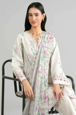 3 Piece - Printed Embroidered Suit - 42601859