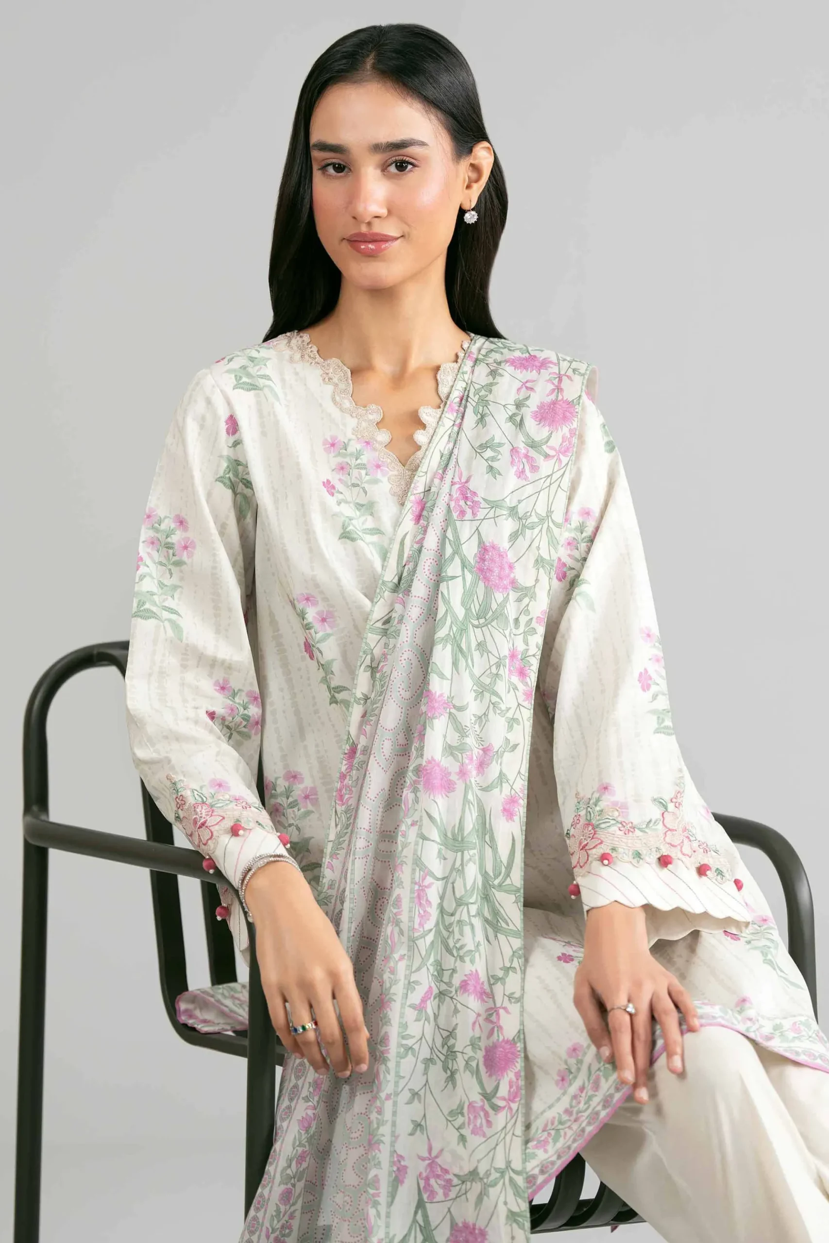 3 Piece - Printed Embroidered Suit - 42601859