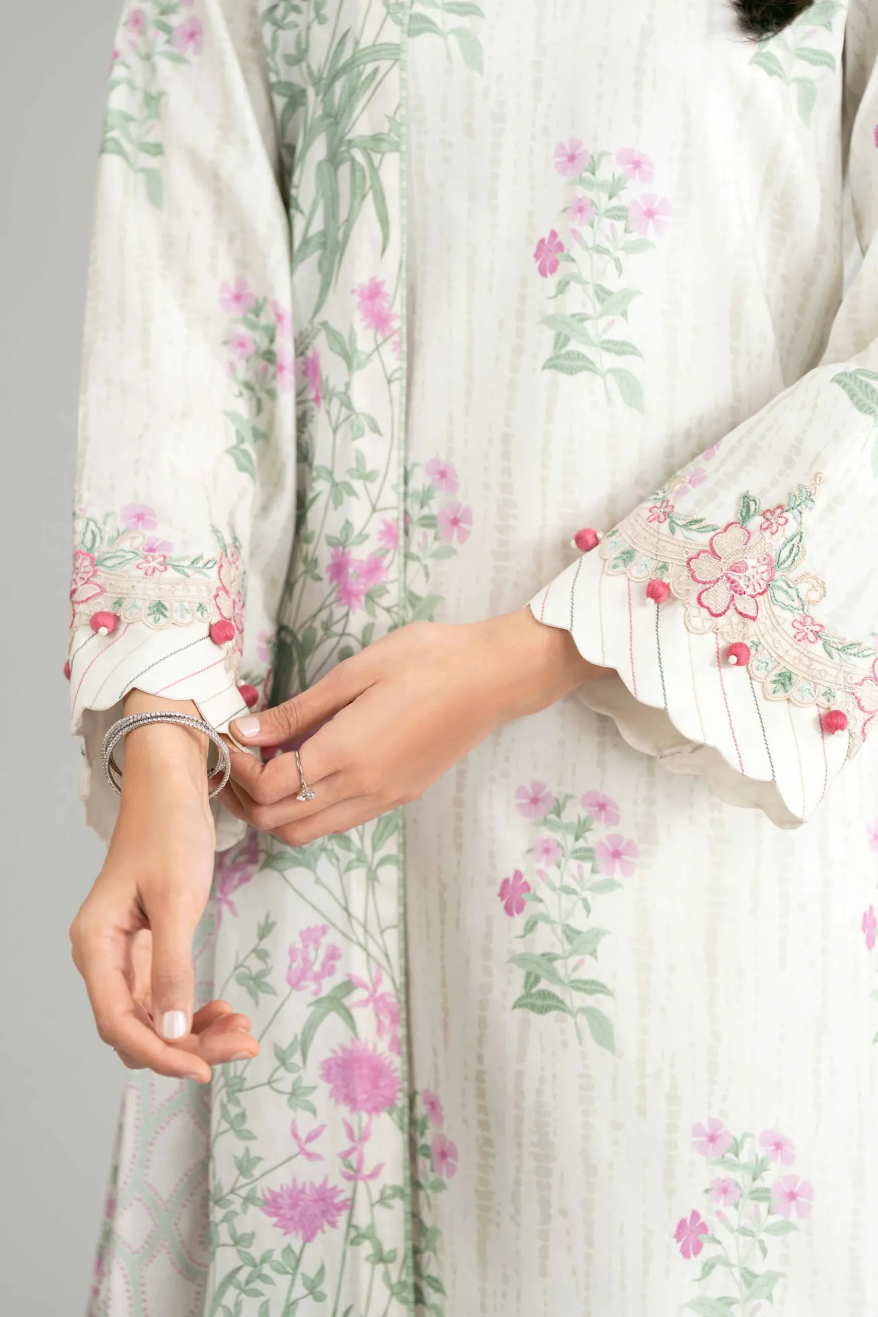 3 Piece - Printed Embroidered Suit - 42601859